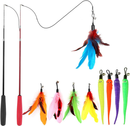 Retractable Feather Wand Cat Toy Set