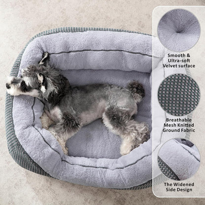 Washable Rectangle Pet Bed with Raised Bolsters