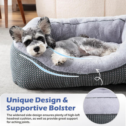 Washable Rectangle Pet Bed with Raised Bolsters